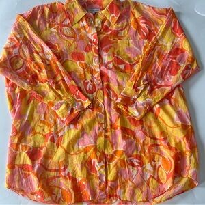 L'Atelier D'Anna Women's Floral Casual Button Down EUC 100% Cotton Size 4X
